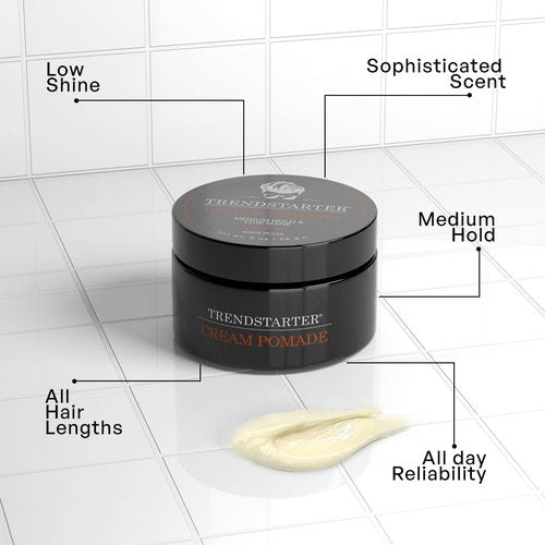 TRENDSTARTER Cream Pomade - Medium Hold, Low Shine, Water-Based - 2oz Travel Size Hair Styling Product