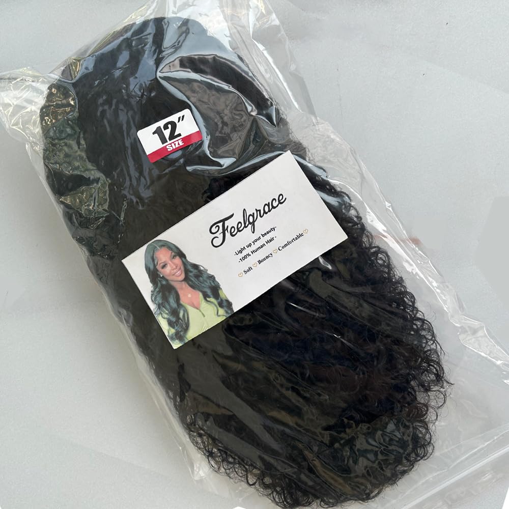Water Wave Headband Wig Human Hair Glueless None Lace Headband Wig Brazilian Human Hair Machine Made Curly Wigs for Black Women, Short Wigs Kinky Curly Weave 100% Unprocessed Hair 150% Density 12 Inch