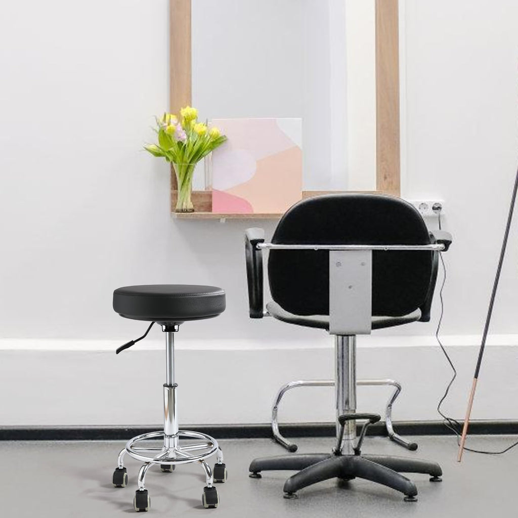 Viviange Adjustable Rolling Stool with Wheels - Ergonomic Salon & Tattoo Artist Chair, Office Stool with Comfortable PU Leather Seat,Black