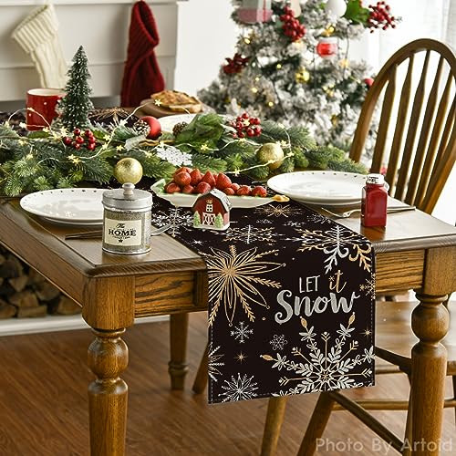 Snowflake Winter Table Runner 13x90 Inch Black - Home Decor