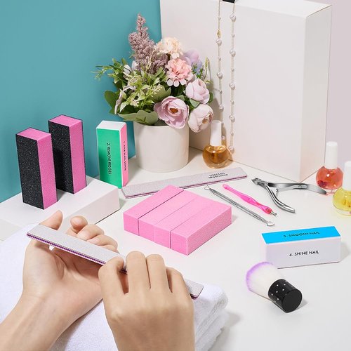 TsMADDTs Nail Files and Buffers, 13 pcs Nail Kit with 3-Way Sanding Block, 4-Way Buffing Block, 100/180 Files, Cuticle Nippers & Cuticle Pusher