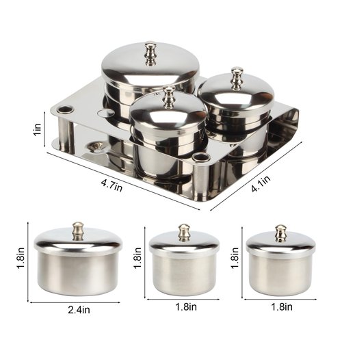 KCGANI 3 Pcs Stainless Steel Nail Art Equipment Cup Bowls, Acrylic Nail Liquid Container Dish Pot Liquid Powder Cup, Mini Nail Powder Holder Container with Lids Nail Art Equipment Tools