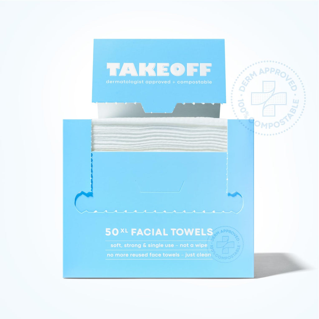 Takeoff | XL Disposable Face Towels - Ultra Soft Makeup Remover Wipes, 50 Count x 3 Pack (150 Total)