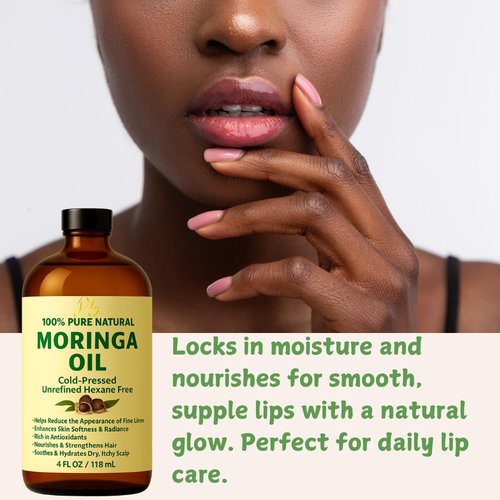 Pomberries Moringa Oil – 100% Pure, Cold-Pressed & Unrefined – Moringa Seed Oil for Face, Skin, Hair & Body – Hydrating, Anti-Aging Moisturizer – 4 fl oz Amber Glass Bottle
