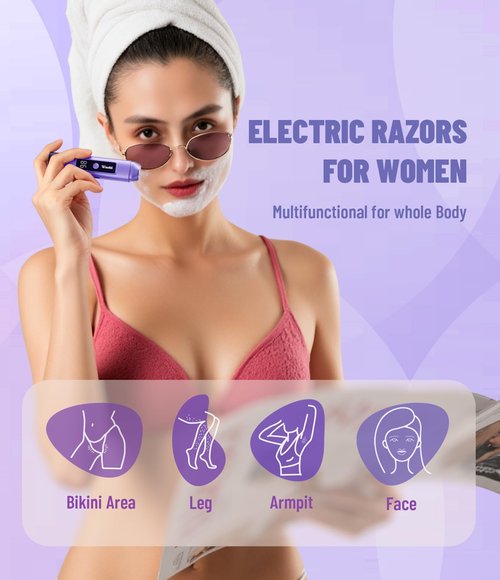 Dynooper Bikini Trimmer for Women Electric Razors, Electric Razor 2 in 1 Shaver Pubic Hair, LED Display with IPX7 Waterproof - Rechargeable Lady Trimmer for Underarm Body Leg Face - Cobalt Blue