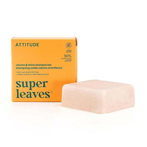 ATTITUDE Volume & Shine Shampoo Bar - Natural Soy Protein & Red Clay for Thin Hair | Vegan, 4 Oz