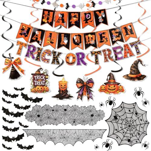 Halloween Indoor Decorations Set 61Pcs Spooky Web & Bat Wall Stickers