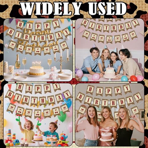 Cheetah Print Linen Birthday Banner with Cherry Accents - Party Decorations Set