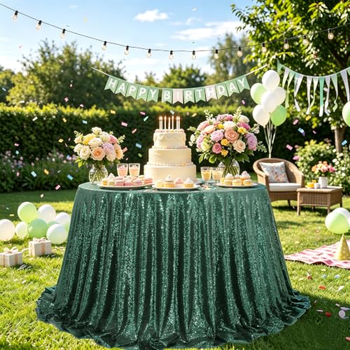 Emerald Green Sequin Round Tablecloth 132 Inch Glitter Party Table Cover - Variation of THIS listing