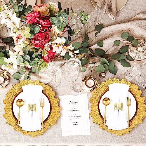Gold Reef Charger Plates Set with Napkin Rings - 50 Pieces, 13 Inch Round, Elegant Table Decor - Variation: Gold / 50