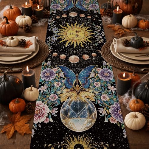 Halloween Witch Table Runner 13x72 Inch Burlap Seasonal Kitchen Decor