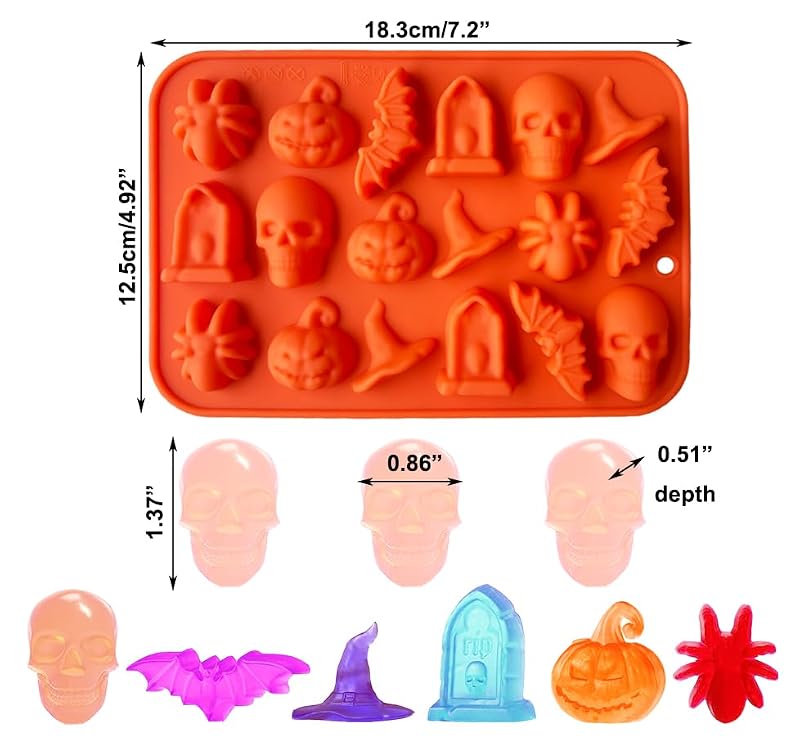 Halloween Silicone Mold 3D Pumpkin Skull Gummy Candy Chocolate Molds - Orange & Purple