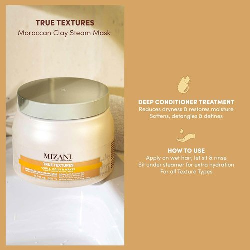 Mizani True Textures Moroccan Clay Steam Mask - Deep Conditioning & Nourishing Coconut Oil for Curly Hair