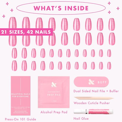 Olive & June Press-On Nails - Maximalist Instant Mani | 42 Non-Toxic, Long-Lasting Nails | Medium Coffin - Rose Velvet
