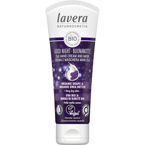 lavera Good Night 2in1 Hand Cream and Mask - natural cosmetics - vegan - certified - grape & shea butter - 2.5 Fl Oz