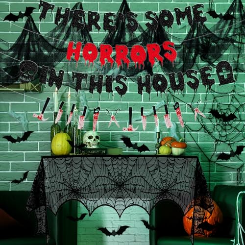 Halloween Party Decorations Banner Bat Stickers Fireplace Scarf Creepy Cloth Set