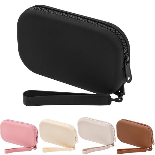 HHQQWZ Portable Silicone Makeup Bag for Women, Small Travel Waterproof Toiletry Cosmetic Bag, Zipper Closure Organizer Makeup Case with Handle (Black)