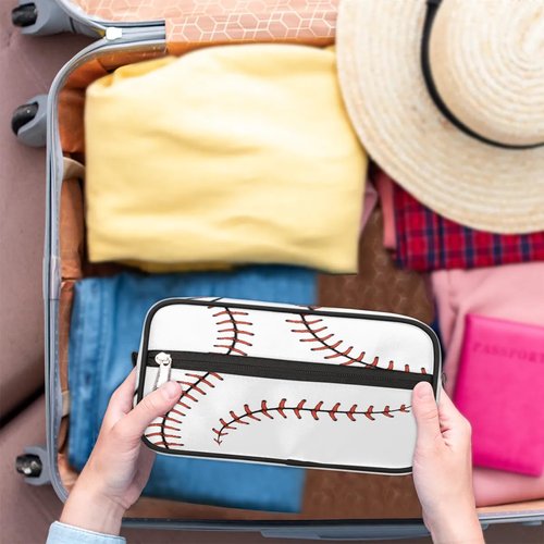 LLCXCSI Boys Travel Toiletry Bag, Kids Waterproof Hanging Dopp Kit, White Baseball Wash Bag with Large Capacity for Travel, Sports, Shower
