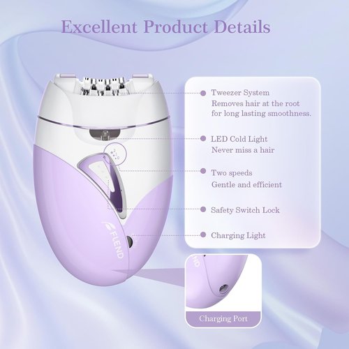 Epilator, Epilators Hair Removal for Women - 2-Speed Epilator with Massage Pad, Rechargeable LED Hair Removal Device for Face/Bikini/Arms/Legs/