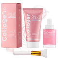 Collagen Overnight Peel Off Mask & Peptide Serum Set with Niacinamide, PDRN - Boosts Elasticity, Fades Dullness & Sagging, Korean Skin Care for Glowing Complexion, All Skin Types, Includes Brush
