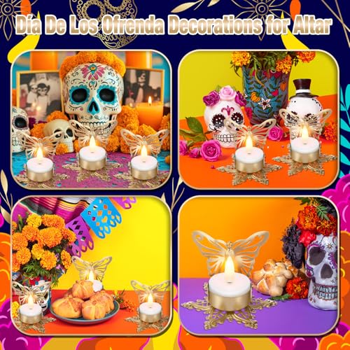 Set of 8 Metal Butterfly Candle Holders for Day of the Dead Decorations