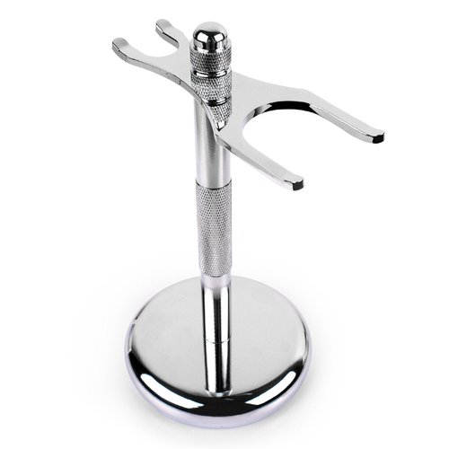 QSHAVE Deluxe Chrome Razor and Brush Stand Holder, Prolong The Life of Your Shaving Brush, 2 Prongs
