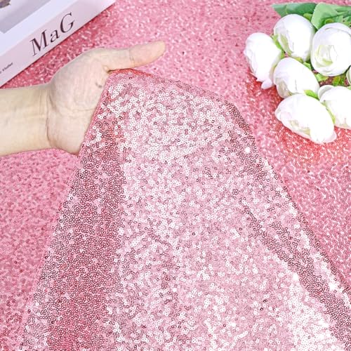 Fuchsia Pink Round Sequin Tablecloth - 120 Inch Glitter Party Cover with Variation