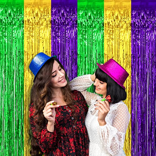 8 Pack Mardi Gras Foil Fringe Curtain Backdrop - Gold Green Purple Variations