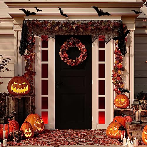 Halloween Fireplace Decor Lace Spider Web Mantel Scarf - Black Fireplace Towel