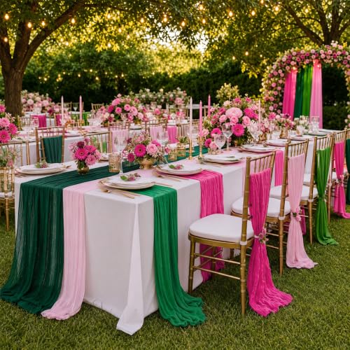 Pink and Green Cheesecloth Table Runner Set - 4 Pack for Party Decor - Variation of THIS listing