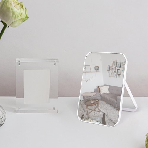 Tetnsk Makeup Mirror, 8 Inch Portable Vanity Mirror with 180°Adjustable Stand for Vanity Makeup Home Salon Travel Use, White