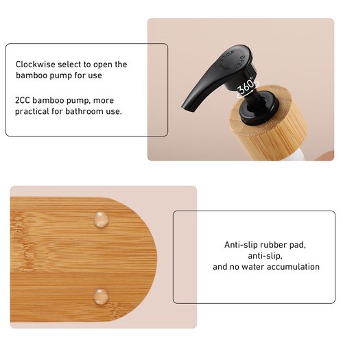 Shampoo and Conditioner Dispenser, Shower Soap Dispenser with Bamboo Pumps/Tray, Refillable Shampoo and Conditioner Bottles, Shower Shampoo Dispenser 3 Chamber, 16oz(Amber)