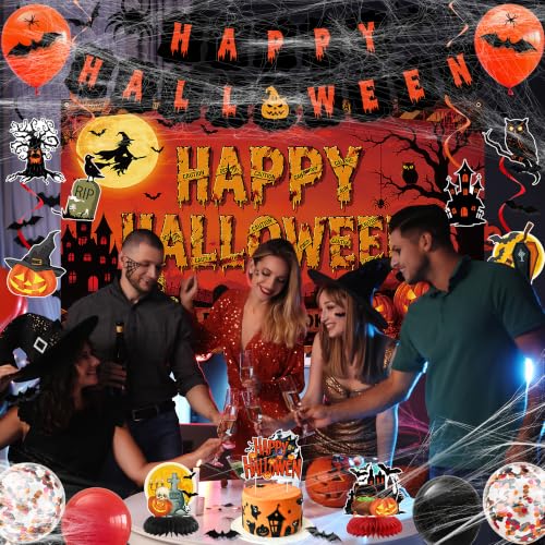 Halloween Party Decorations Banner Set with Spooky Banner Balloons & Web