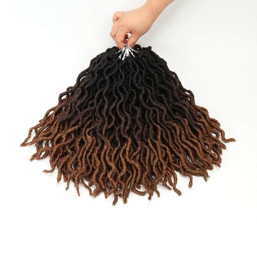 Eliza Wavy Gypsy Locs Faux Locs Ombre Crochet Hair 14" 8Packs/Lot Goddess Locs Synthetic Fiber Faux Locs African Roots Dreadlocs Synthetic Braiding Hair Extensions for Black Women(14",OM3T430)