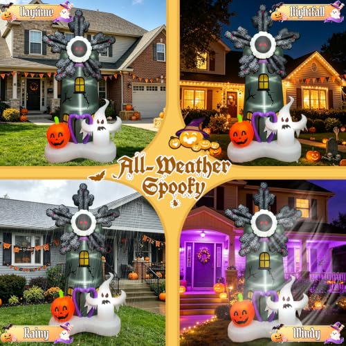 Halloween Inflatable Spinning Ghoul Mill - 8FT Giant Yard Decoration with Pumpkin Ghost & LED Lights
