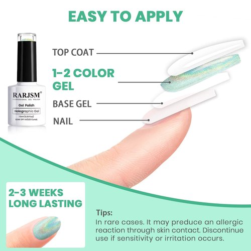 RARJSM Holographic Gel Nail Polish Set 3PCS Green Blue Black Nail Polish Kit Non-Toxic Long Lasting NailGel Mermaid Glitter Gel Polish for Nail Art DIY Nail Set at Home