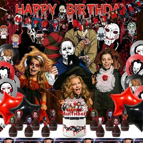 Horror Birthday Decorations Kit for Kids & Adults - Halloween Theme Party Supplies Set
