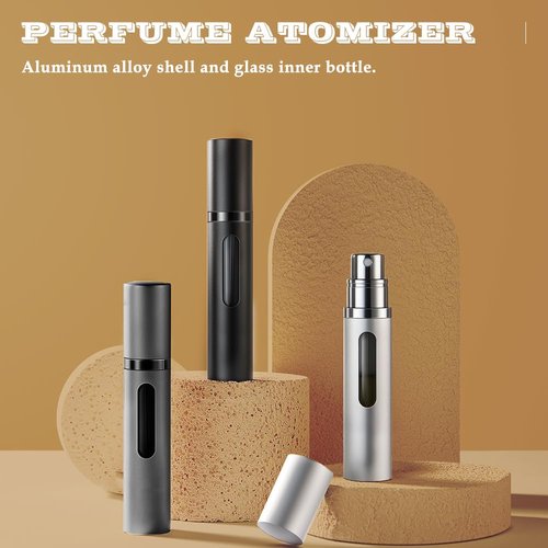 DIOHIO 8ml Perfume Atomizer Travel Refillable,Mini Cologne Dispenser, Bottom-Filling Fragrances Perfumes Bottle,Portable Sprayer Pocket Size for Women Men Cruise Car Trip Gift 2pcs (Grey-Blue)