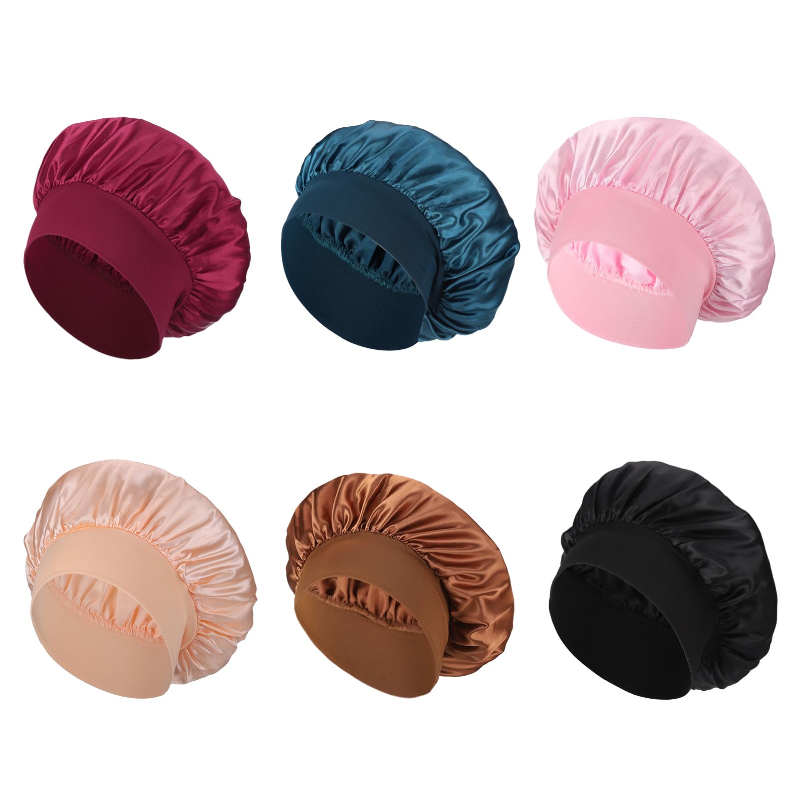 XLSXEXCL 6Pcs Satin Bonnet Silk Bonnet for Sleeping Silk Sleep Cap Satin Silk Hair Bonnets for Sleeping Elastic Band Silk Hair Wrap for Curly Hair Night Cap