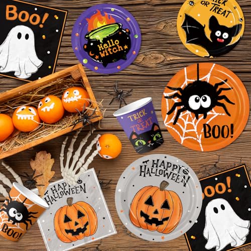Halloween Disposable Party Plates Napkins Cups Forks Set for 24 Guests