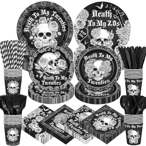 Black and White Gothic Tableware Set for 50 Guests - Death to My 20s Variation