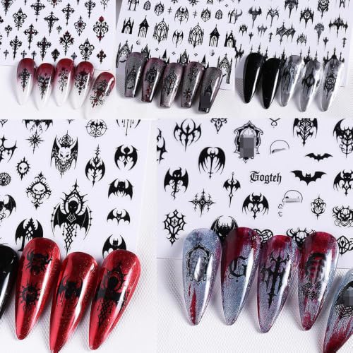 Halloween Black Gothic Nail Stickers - 7 Sheets Self-Adhesive Nail Decals