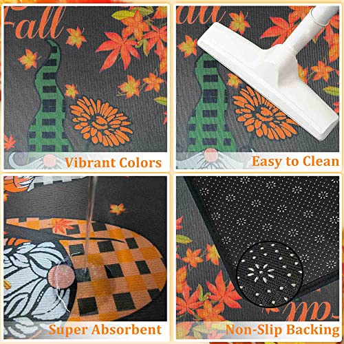 Fall Kitchen Rugs and Mats Set - 17x47.2 & 17x30 Inches, Non-Slip Pumpkin Design, Autumn Decor for Kitchen and Home - Fall 05