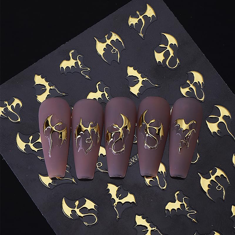 Halloween Nail Stickers for Nail Art Metallic Bat & Dragon Decals 6 Sheets