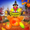6FT Thanksgiving Inflatable Turkey Sat on Pumpkin with LED Lights - Outdoor Yard Decorations