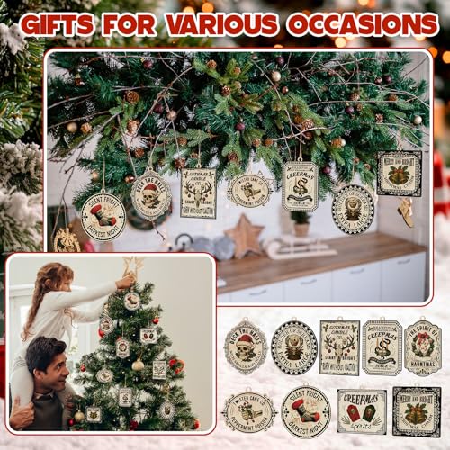 Halloween Gothic Skeleton Christmas Ornaments - 36 Dark Wooden Spooky Decor Pieces