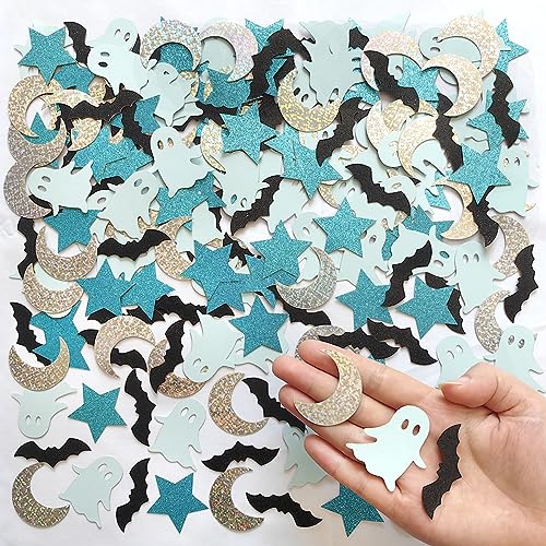 Halloween Baby Shower Confetti - Blue and Black Little Boo Decorations, 200 pcs