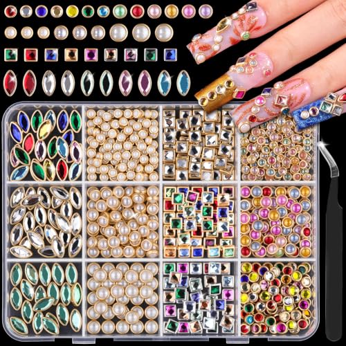 Mixed Colors Luxury 3D Nail Charms Rhinestones & Gems Bangle Nail Art Set