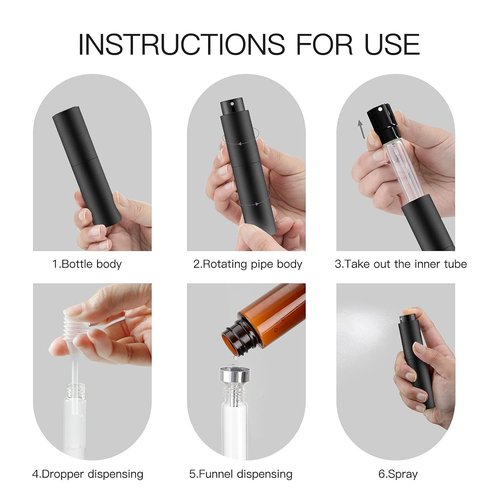 Tekson Travel Perfume Atomizer - Refillable Mini Cologne Spray Bottle (10ml, Black)