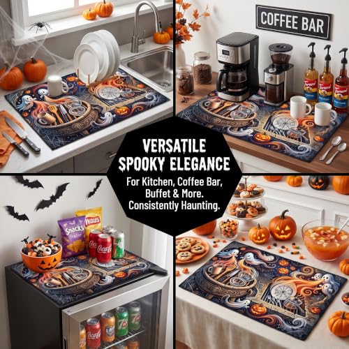 Halloween Ghost Pumpkin Dish Drying Mat - 12x20 Spooky Kitchen Decor